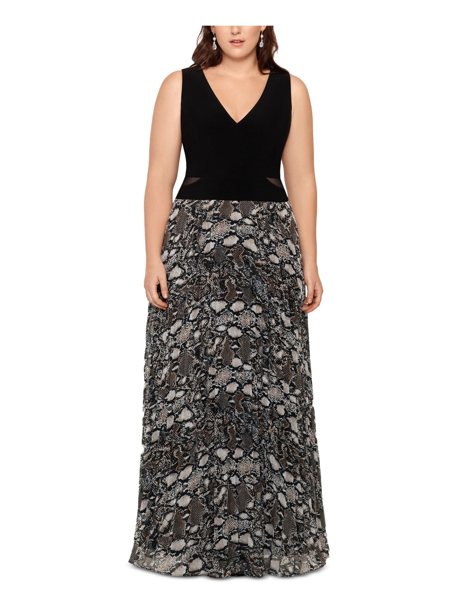 Xscape Women's Plus Size Snake-Print Gown (16W, Black/Snake)
