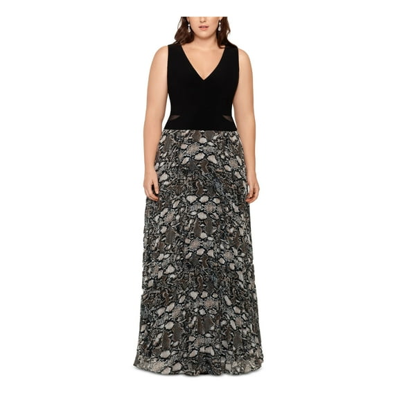 Xscape Women's Plus Size Snake-Print Gown (16W, Black/Snake)