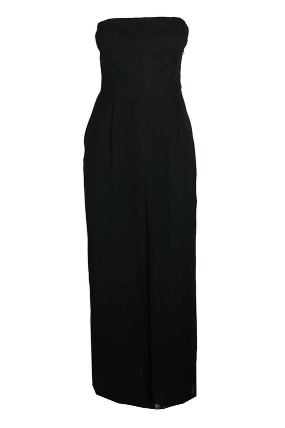 Womens Black Strapless Chiffon Overlay Strapless Jumpsuit 4