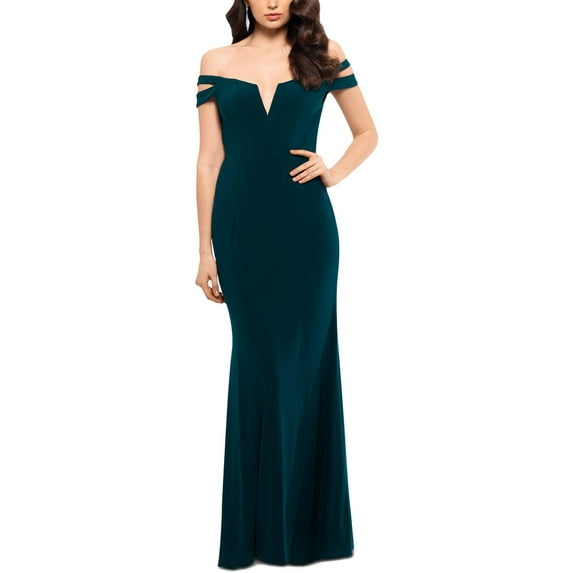 Xscape Womens Off-The-Shoulder Cut-Out Evening Dress