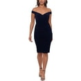 thumbnail image 1 of Xscape Womens Off-The-Shoulder Ruched Cocktail and Party Dress, 1 of 3