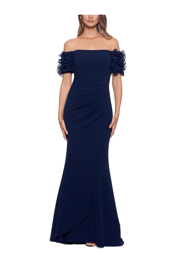 Womens Off-The-Shoulder Ruffled Evening Dress