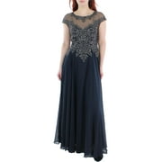 Xscape Womens Petites Embellished Illusion Evening Dress