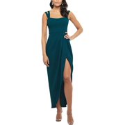 Xscape Womens Petites Ruffled Calf Midi Dress Green 10P