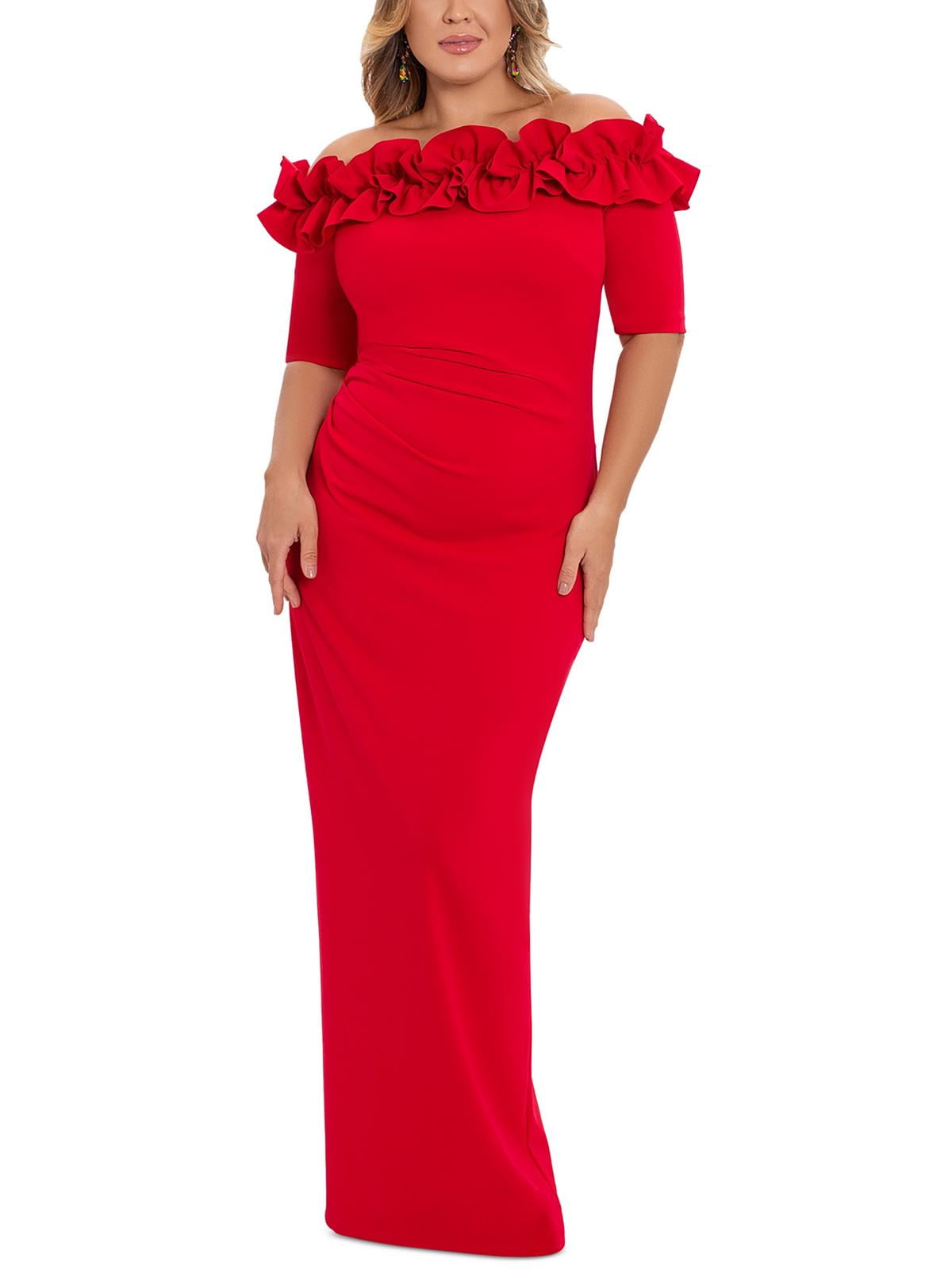 Xscape Womens Plus Crepe Ruffled Evening Dress - Walmart.com