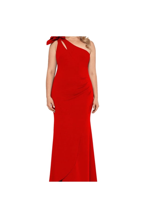 Womens Plus Pintuck Side Slit Formal Dress Red 14W