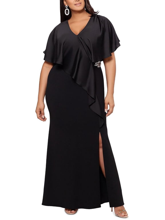 Womens Plus Ruffled Embellished Maxi Dress