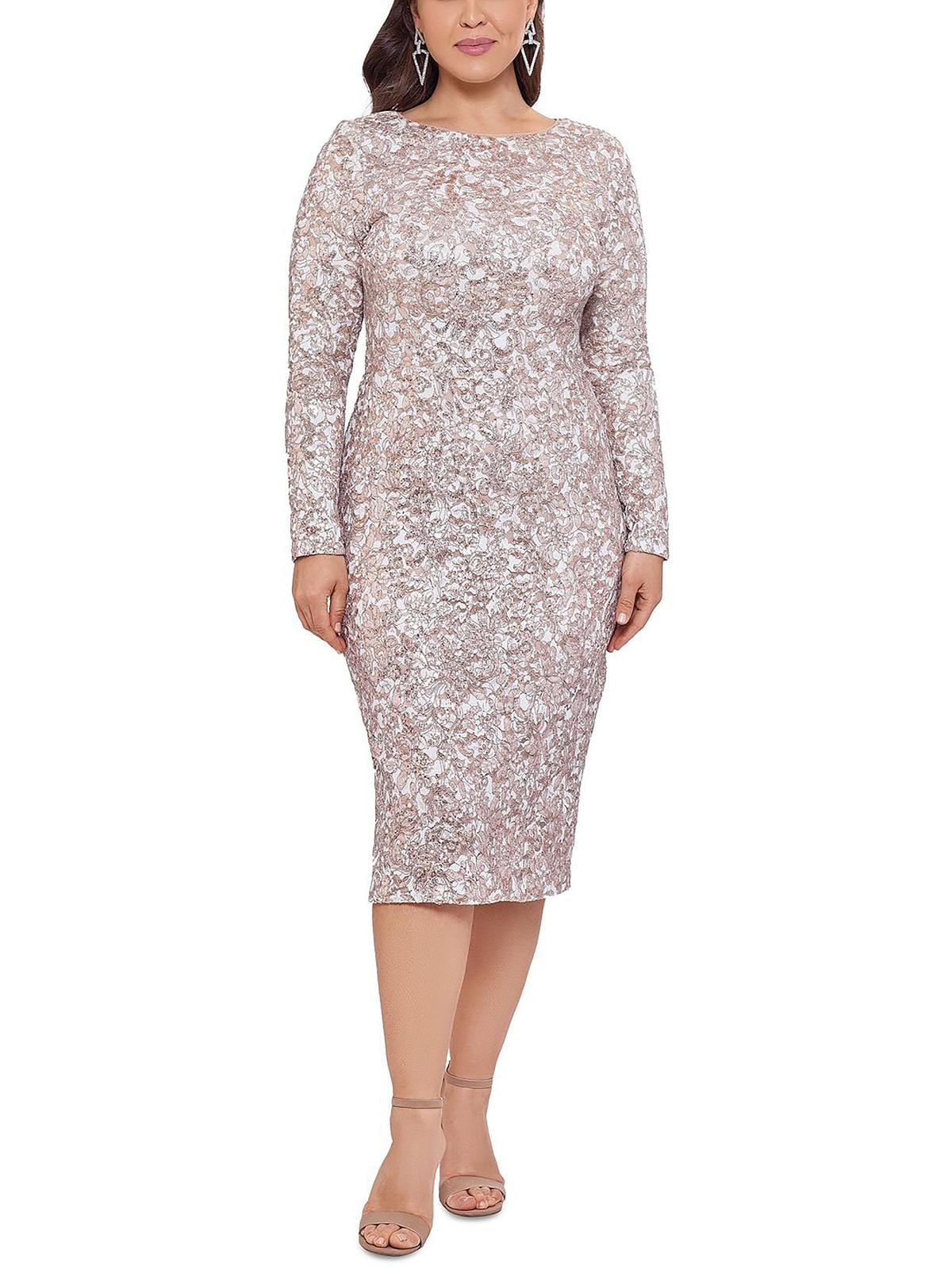 Xscape Womens Plus Sequined Mid Calf Cocktail and Party Dress - Walmart.com