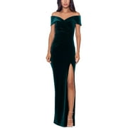 Xscape Womens Plus Velvet Off-The-Shoulder Evening Dress