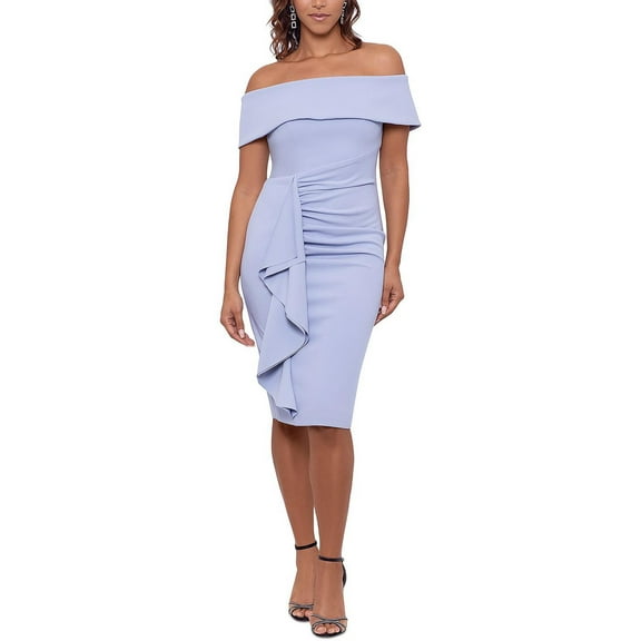 Xscape Womens Ruffled Knee-Length Sheath Dress