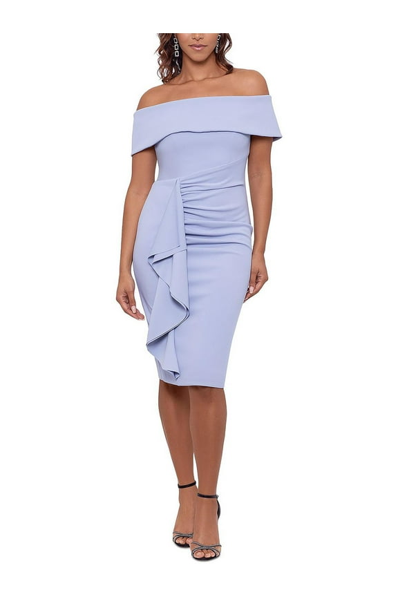 Womens Ruffled Knee-Length Sheath Dress