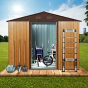 Xshelley 8x6 FT Outdoor Storage Shed, Large Storage Shed Galvanized Steel Waterproof Garden Shed with Lockable Door for Outside Tool Storage Bikes Lawnmower Barbecue Tools, Brown