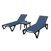 Xshelley Outdoor Lounge Chair Set of 3, Aluminum Patio Chaise Lounge Sunbathing Chair with Side Table & 5 Position Backrest, All Weather Reclining Chair for Outside Beach Poolside Lawn