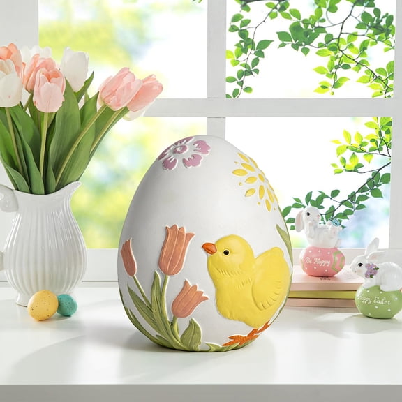 Xshuai Easter Egg Display Pieces, Resin Easter Ornaments for Home Decor, Festive Holiday Scene Tabletop Decorations for Mantel and Easter Celebrations