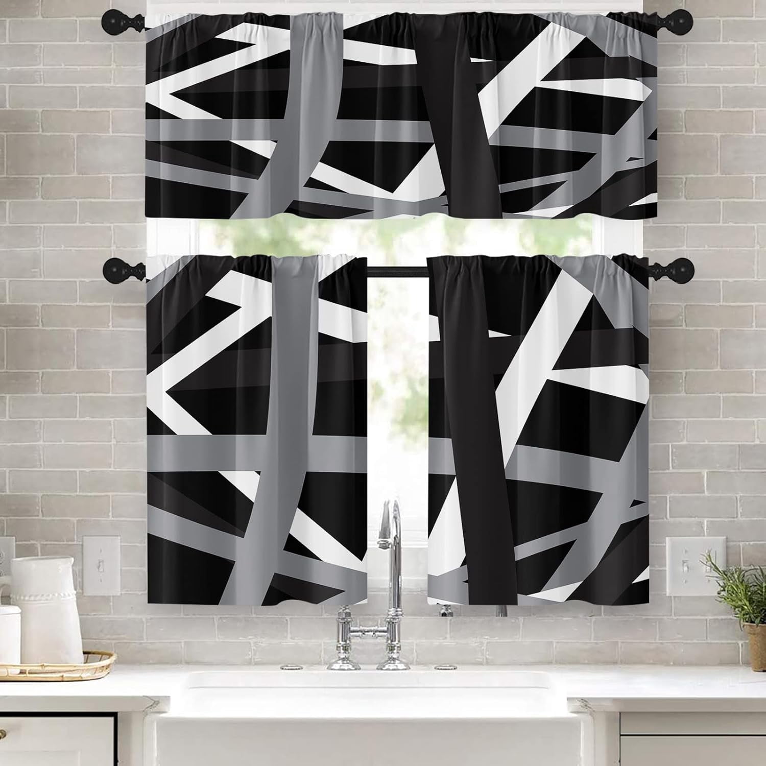 Xsinufn Black Kitchen Curtains Abstract Lines Art Window Curtains and ...