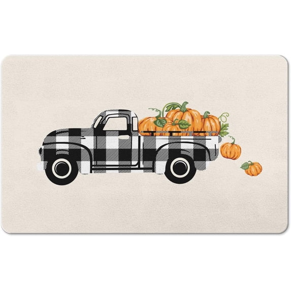 Xsinufn Fall Bathroom Rugs,Truck Buffalo Plaid Pumpkin Autumn Bath Rugs for Bathroom Non-Slip and Washable,Soft Absorbent Quick Dry Diatomaceous Earth Bath Mats Inside Entryway Door Mat 17"x27"