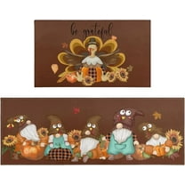 Xsinufn Fall Thanksgiving Kitchen Mat Set of 2 ,Gnome Pumpkin Turkey Decorative Kitchen Rugs and Mats Non Skid Washable,Low-Profile Mats for Kitchen Thanksgiving Decor,17x48 17x30 Inches(Be Grateful)