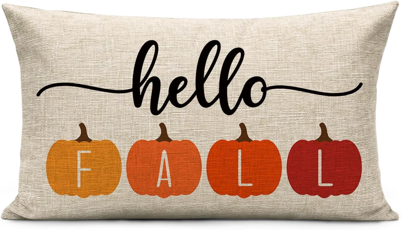 Xsinufn Fall Throw Pillow Covers 12x20 Inch Hello Fall Pumpkin Pillow