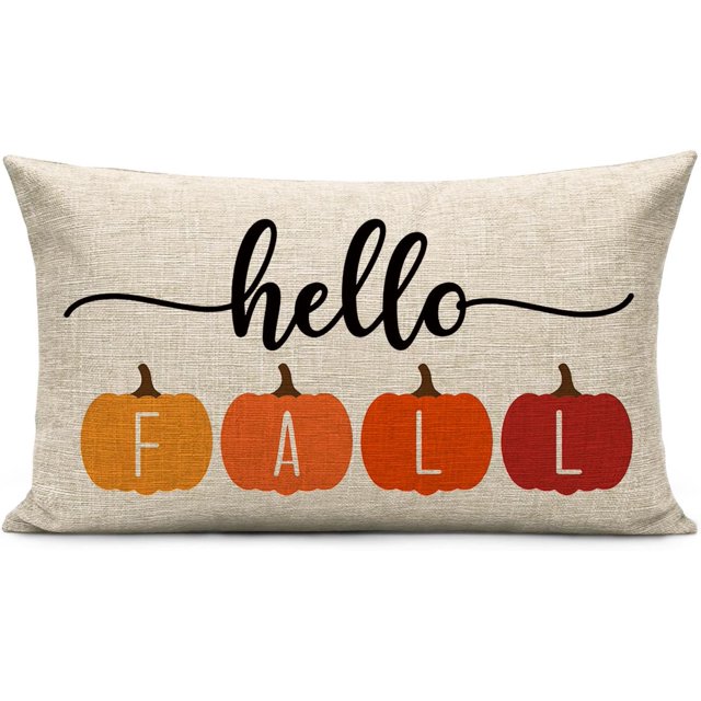 Xsinufn Fall Throw Pillow Covers 12x20 Inch Hello Fall Pumpkin Pillow