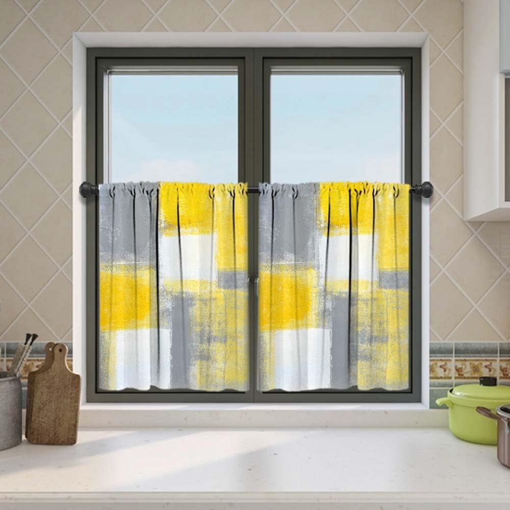 Xsinufn Grey and Yellow Kitchen Curtains Tiers3 Piece for Windows Grey
