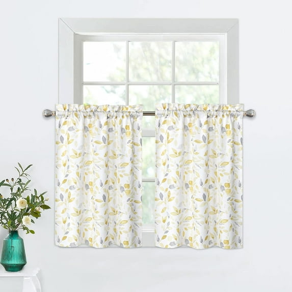 Xsinufn Yellow Leaves Kitchen Curtains Set of 3 Rod Pocket Small Window Curtains 24 Inch Length Room Darkening Curtains Farmhouse Window Treatment for Living Room Bedroom