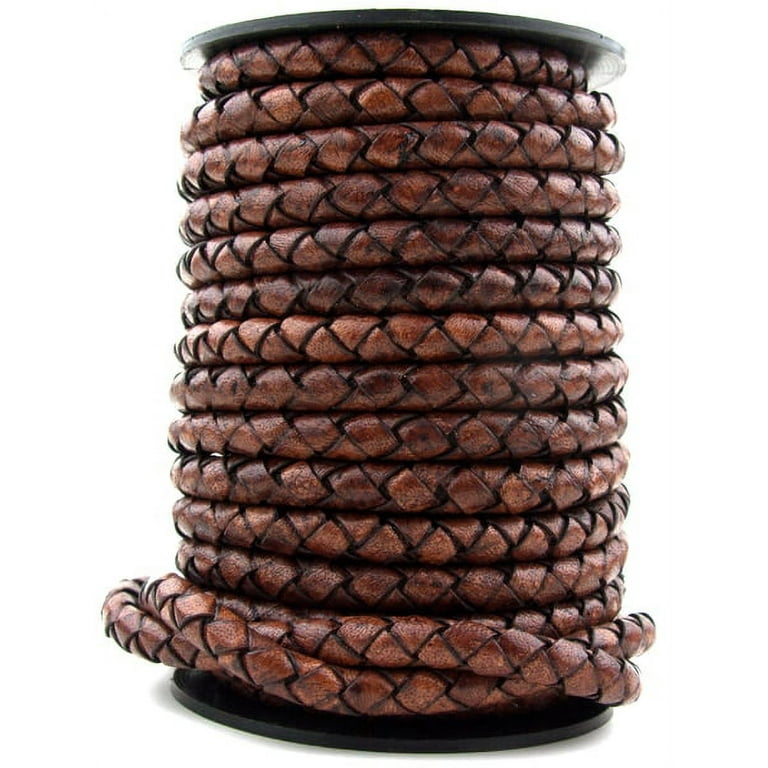 Xsotica Distressed Light Brown Round Bolo Braided Leather Cord 6 mm 1 Yard