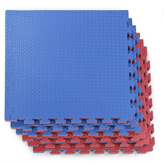 Xspec 1" Extra Thick Reversible EVA Foam Gym Mats 12 pcs 48 Sq Ft, Blue & Red