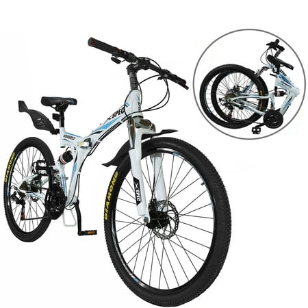 Xspec 26" 21 Speed Folding Mountain Bike Bicycle Trail Commuter, White