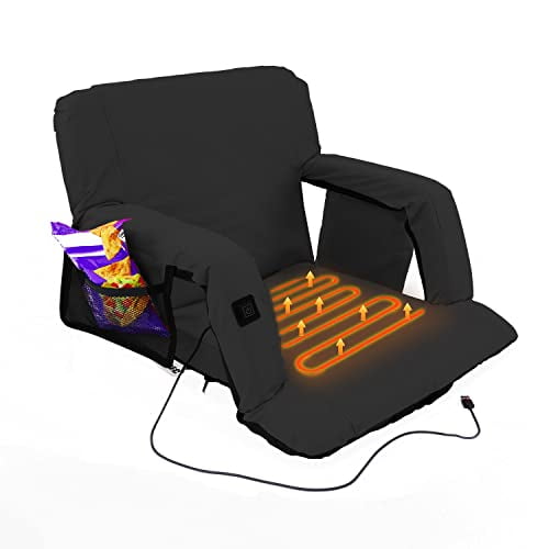 Xspec Large Wide Heated Reclining Stadium Seat with Armrest, Battery NOT Included, Foldable Bleacher Chair with Back Support and Pockets, Extra Large Waterproof Lightweight Bleache