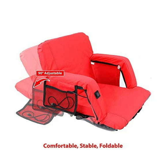 Xspec Large Wide Heated Reclining Stadium Seat with Armrest, Battery NOT Included, Foldable Bleacher Chair with Back Support and Pockets, Extra Large Waterproof Lightweight Bleache
