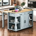 thumbnail image 1 of Xspracer 47 inch Kitchen Island with Extendable Dining Table, Rubber Wood Veneer Kitchen Table with Internal Storage Rack, Power Outlet, Kitchen island with Storage 2 Drawers 2 Cabinet,Grey Blue, 1 of 26