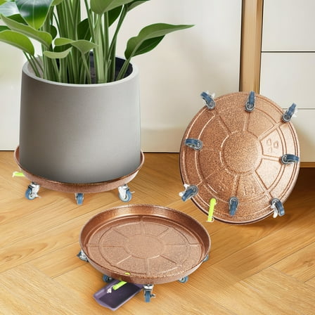 Xssm 2-Pack 20" Plant Caddy Plant Stand Flower Stand with 8 Wheels Heavy Duty Rolling Planter Stand,Indoor Outdoor Plant Saucer Tray _Bronze Coffee