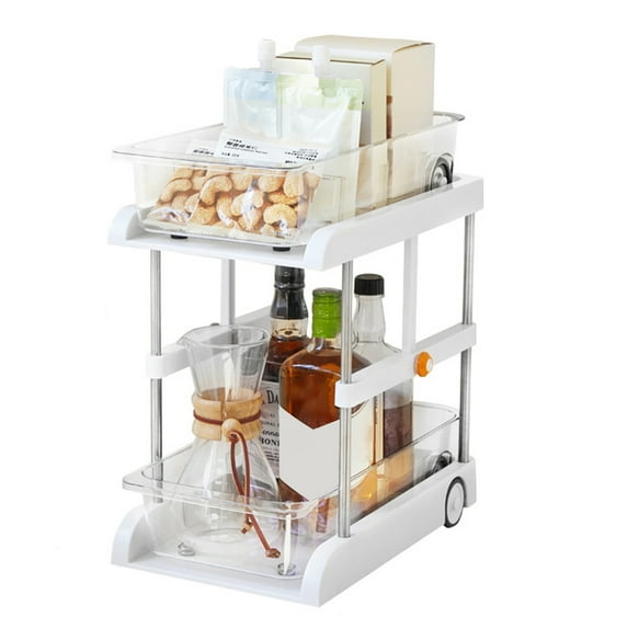 Xssm 2 Tier Storage Rack Under Sink Storage Rack Storage Organizer with Pull-Out Drawer Sliding Wheels,Adjustable Height for Kitchen Bathroom Refrigerator