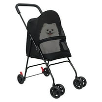 Xssm 4 Wheels Pet Stroller Dog Cat Pet Stroller,Lightweight Foldable Portable Compact Jogger Stroller Breathable and Visible Mesh for Small/Medium Pets (Black)