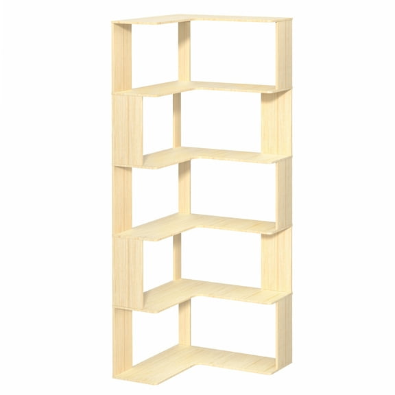 Xssm 5 Tier Corner Shelf Corner Display Rack Multipurpose Shelving Unit 62.2” Tall Standing Shelf Organizer L Shaped Bookcase (Burlywood)