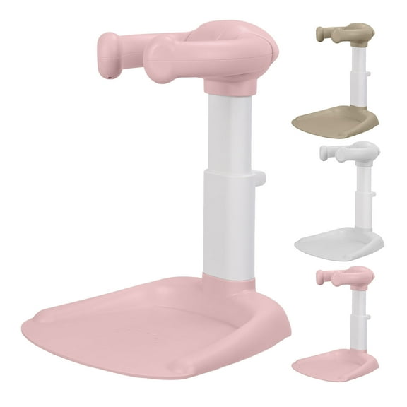 Xssm Foldable Design Baby Shower Stand with Armrest,High Stability Adjustable Height Baby Shower Standing Support,Collapsible Baby Shower Rack with Shower Head Holder,Bpa Free (Pink)