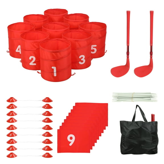 Xssm Golf Game,9 Hole Set Backyard Golf Game for Kids and Adults, Golf Practice Game for Lawn, Beach, Yard, Camping _Red
