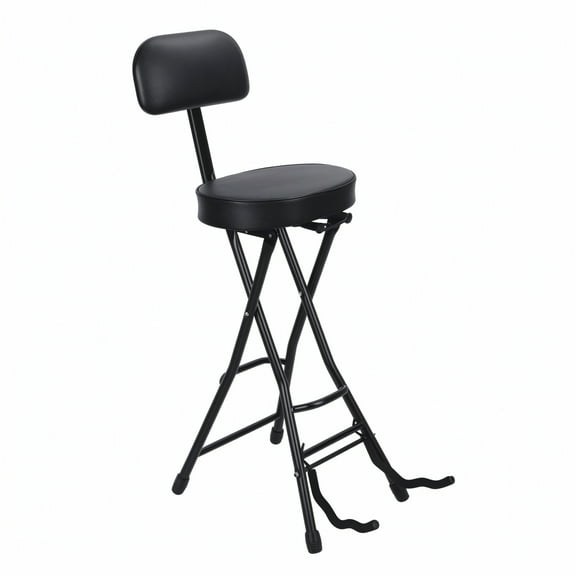 Xssm Guitar Stool Guitar Chair Adult Portable Folding Stool Guitar Seat Drum Seat with Padded Cushion,Heavy-Duty Ergonomic Backrest Folding Chair with Guitar Stand (Black)