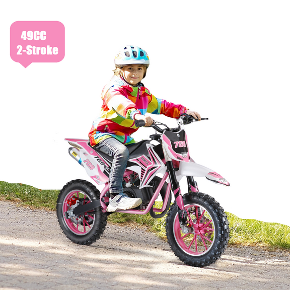 Xssm Kids 49cc Gas Dirt Bike, 2-Stroke Ride-on Mini Motorcycle with Pull Start, Oil Mixed Required, Speed 30 km/h (Pink)