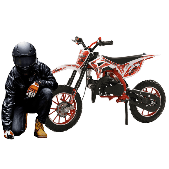 Xssm Kids Mini 49cc Gas Dirt Bike 2-Stroke Ride-on Motorcycle with Pull Start, Oil Mixed Required, Speed 25 mph, Red