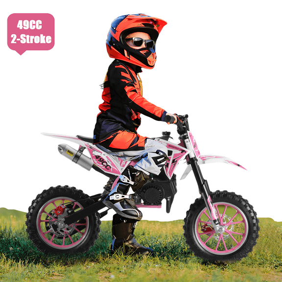 Xssm Kids Mini 49cc Gas Dirt Bike, 2-Stroke Ride-on Motorcycle with with Pull Start, Speed 25 mph, Pink