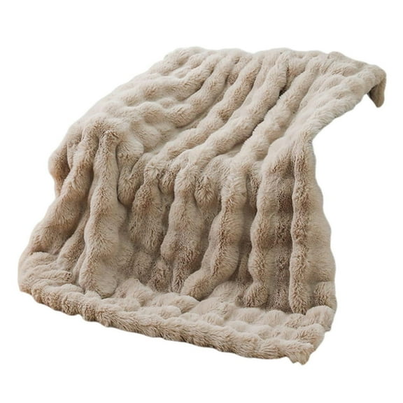 Xssm Winter Throw Blanket,Thickened Fuzzy Plush Bubble Design Solid Color Cozy Warm Quilt Bed Sofa Faux Rabbit Fur Blanket (Camel)