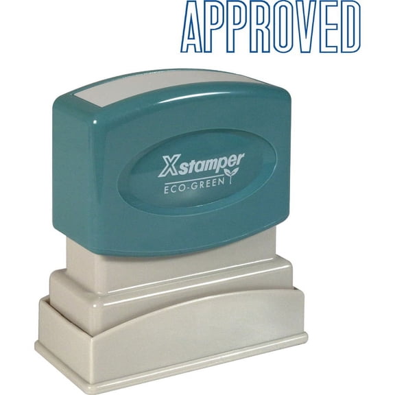 Xstamper APPROVED Title Stamp - Message Stamp - "APPROVED" - 0.50" Impression Width x 1.63" Impression Length - 100000 Impression(s) - Blue - Recycled | Bundle of 2 Each