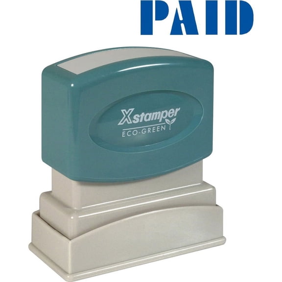 Xstamper Blue PAID Title Stamp - Message Stamp - "PAID" - 0.50" Impression Width x 1.62" Impression Length - 100000 Impression(s) - Blue - Recycled - | Bundle of 2 Each