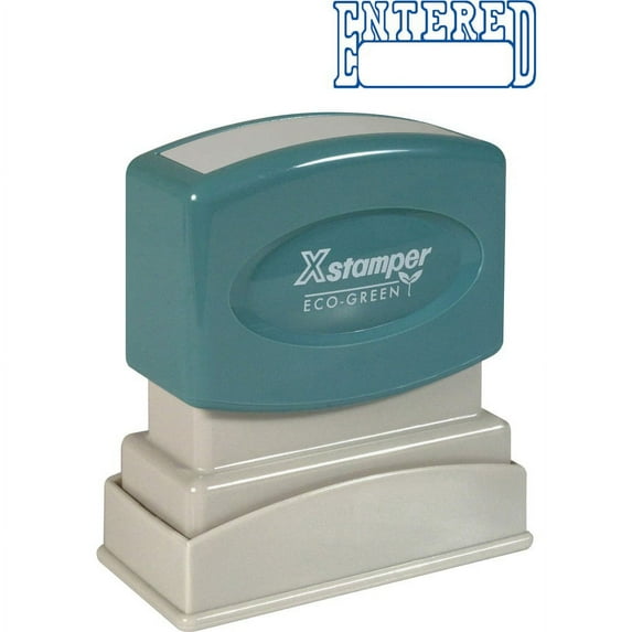 Xstamper ENTERED Open Space Title Stamp - Message Stamp - "ENTERED" - 0.50" Impression Width x 1.62" Impression Length - 100000 Impression(s) - Blue - Recycled - 1 Each | Bundle of 5 Each