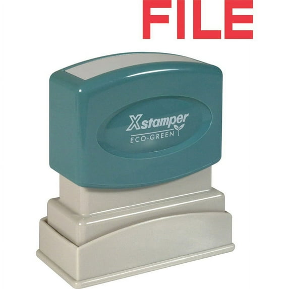 Xstamper FILE Title Stamp - Message Stamp - "FILE" - 0.50" Impression Width x 1.63" Impression Length - 100000 Impression(s) - Red - Recycled - 1 Each | Bundle of 2 Each