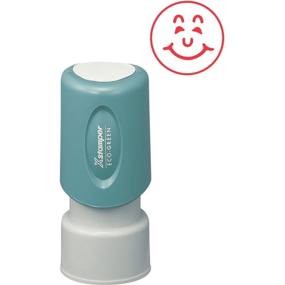 Xstamper HAPPY FACE Stamp - Design Stamp - 0.63" Impression Diameter - Red - Recycled - 1 Each | Bundle of 2 Each