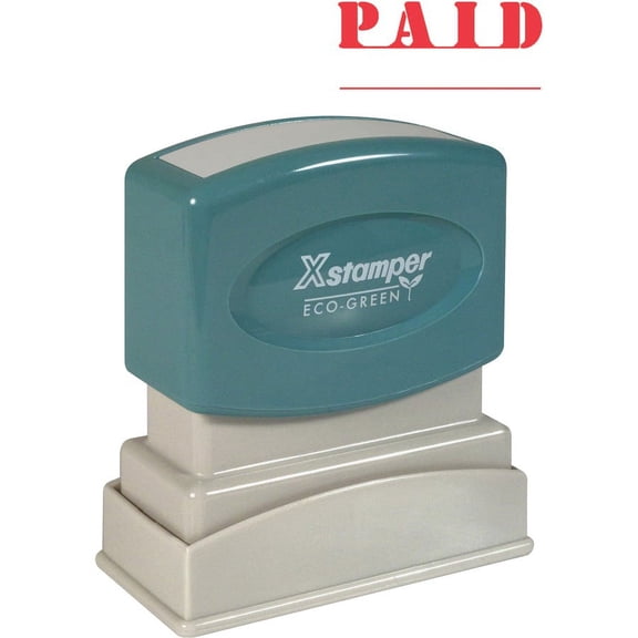 Xstamper PAID Title Stamp - Message Stamp - "PAID" - 0.50" Impression Width x 1.62" Impression Length - 100000 Impression(s) - Red - Recycled - 1 Each | Bundle of 2 Each