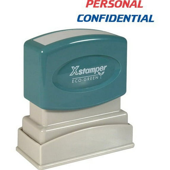Xstamper PERSONAL CONFIDENTIAL Stamp - Message Stamp - "PERSONAL/CONFIDENTIAL" - 0.50" Impression Width - 100000 Impression(s) - Red, Blue - Polymer Polymer - Recycled - 1 Each | Bundle of 10 Each