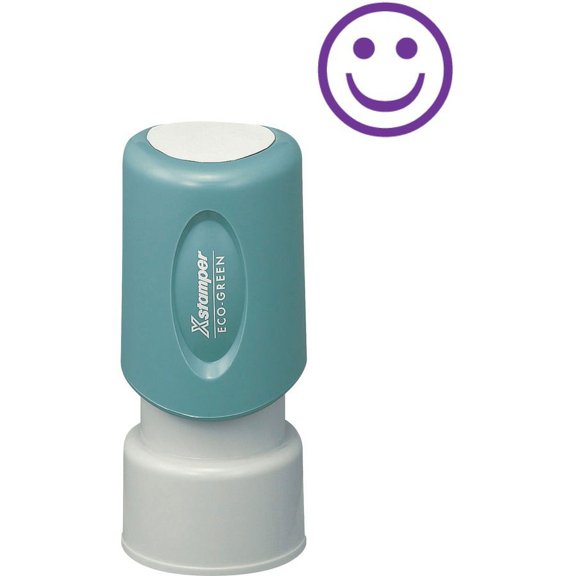 Xstamper Pre-Inked Specialty Smiley Face Stamp - Message/Design Stamp - "GOOD" - 0.63" Impression Diameter - 100000 Impression(s) - Blue - Recycled - 1 Each | Bundle of 5 Each